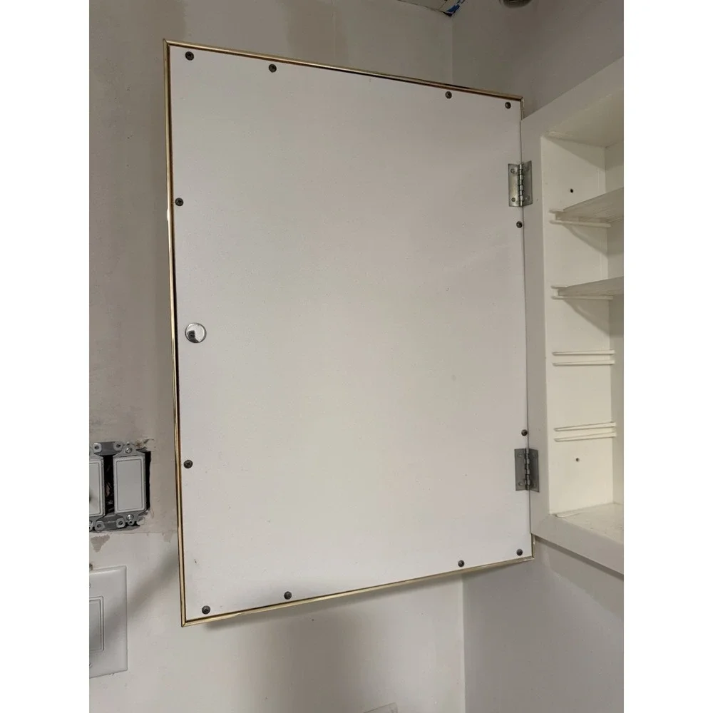 Retro MCM Vintage Style Gold Framed Bathroom Medicine Cabinet Mirror White 16x22